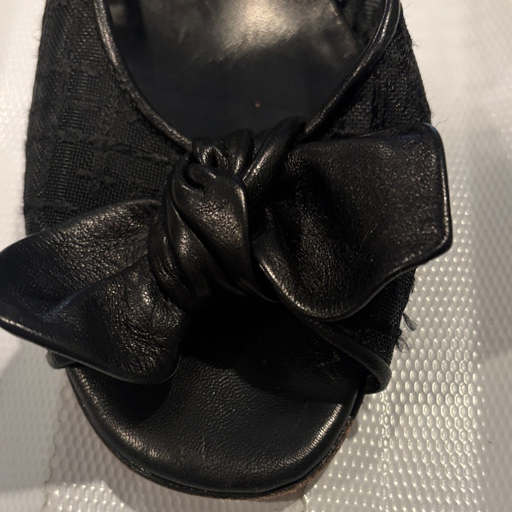 Black Mesh and Leather Bow Detail Heels - Picture 8 of 8